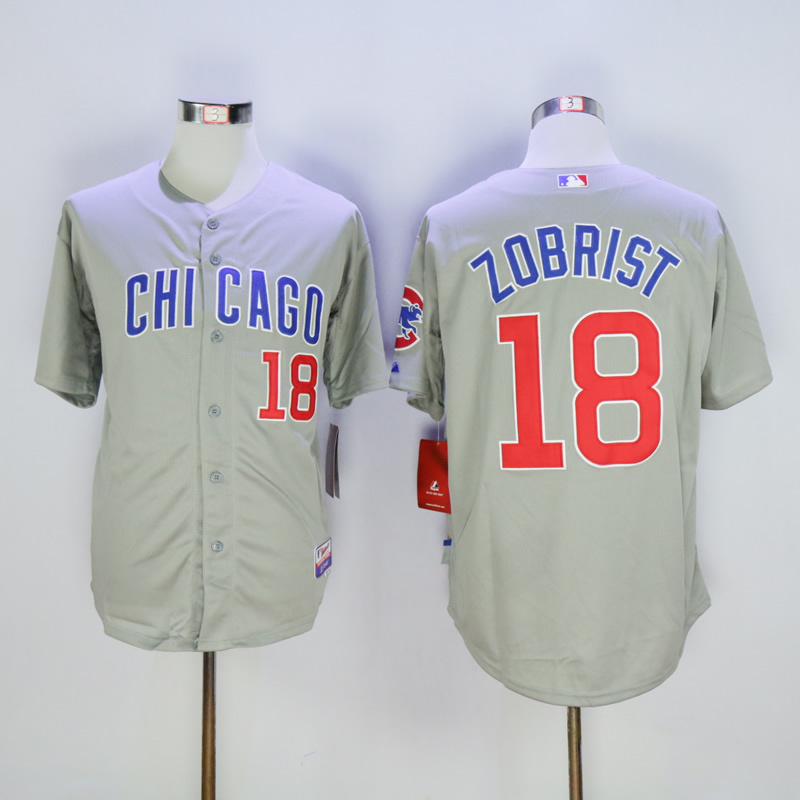 Men Chicago Cubs 18 Zobrist Grey MLB Jerseys